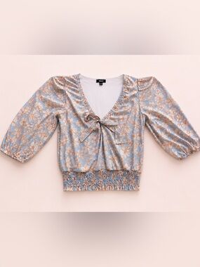 Mexx Blue Floral Puff Sleeve Smocked Crop Top XS